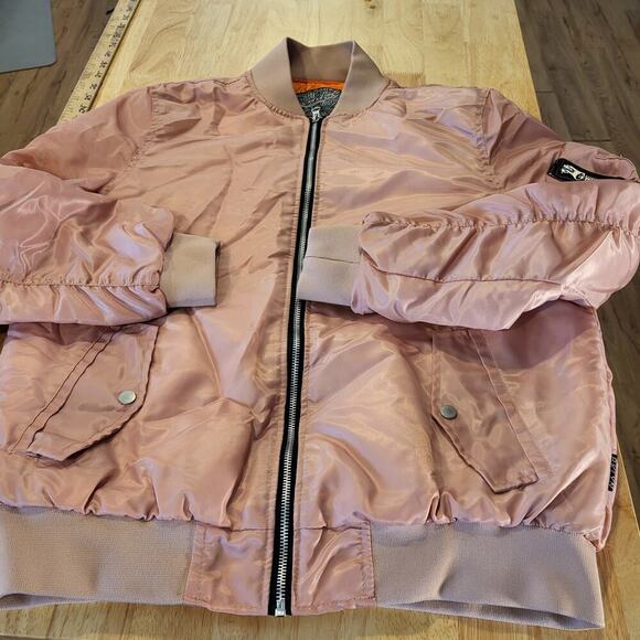 Brooklyn Cloth Pink Bomber Jacket Orange Lining Medium 23" Pit to Pit - Picture 1 of 9
